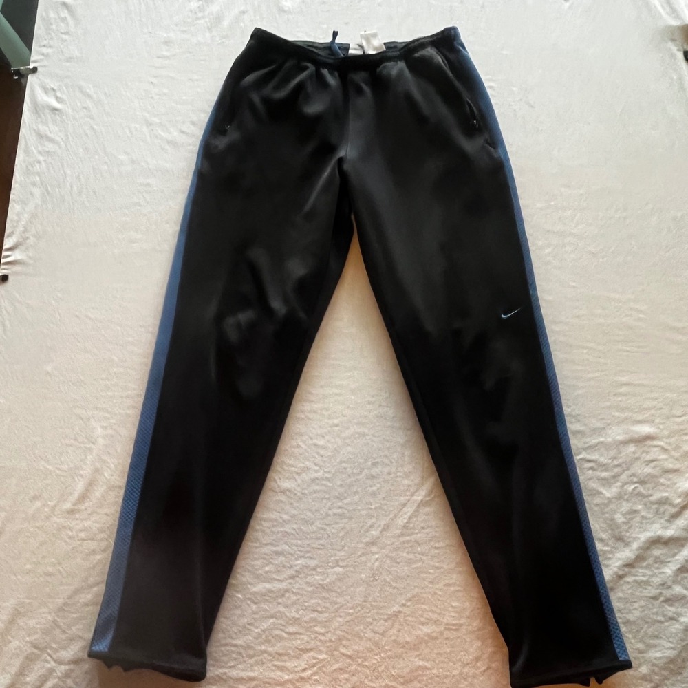 Nike Dri-FIT Mens Track Pants Black Blue Stripe Zipper Pockets Size S Small